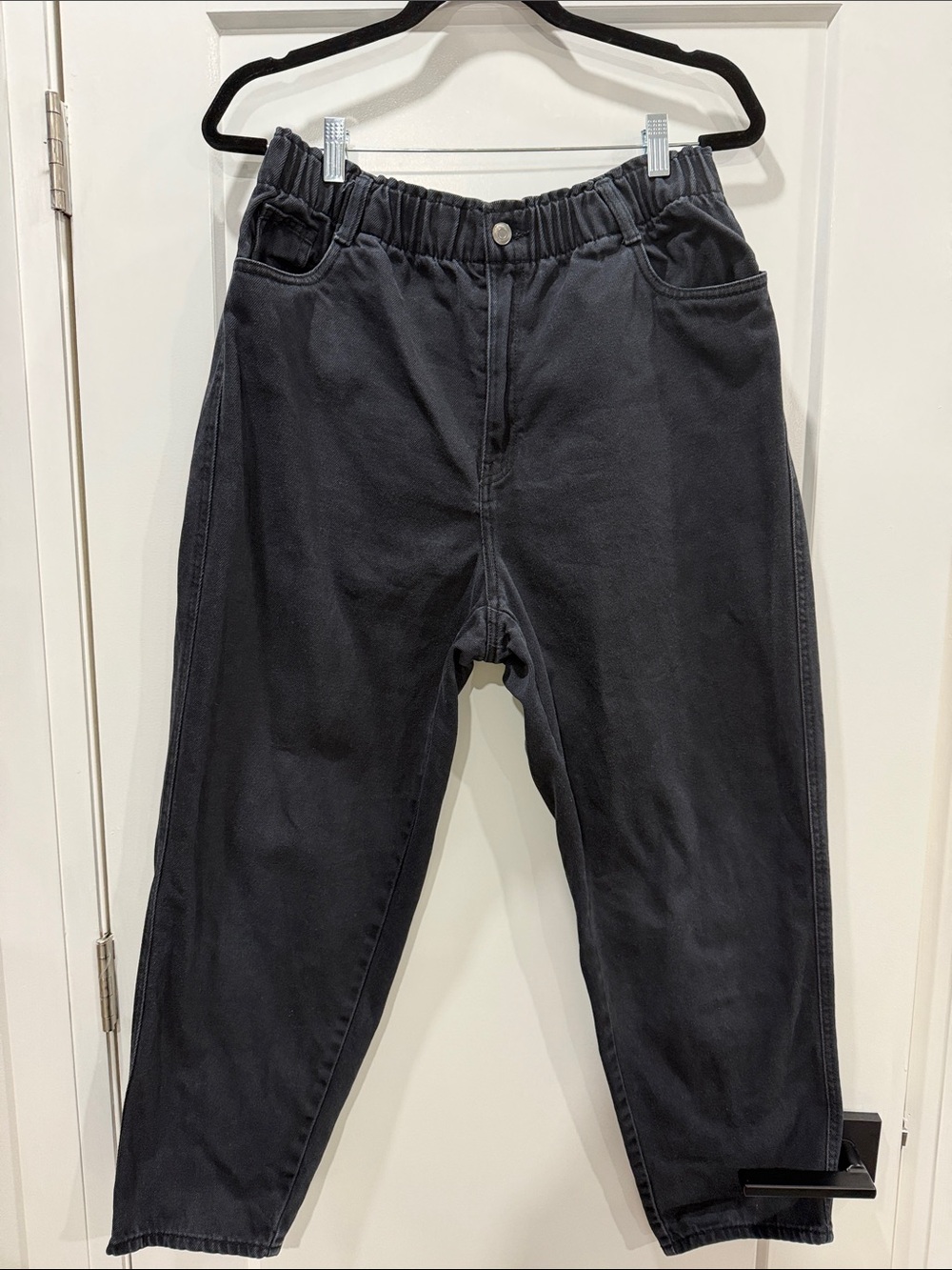 Casual Elastic Waist Black Jeans h&M size L